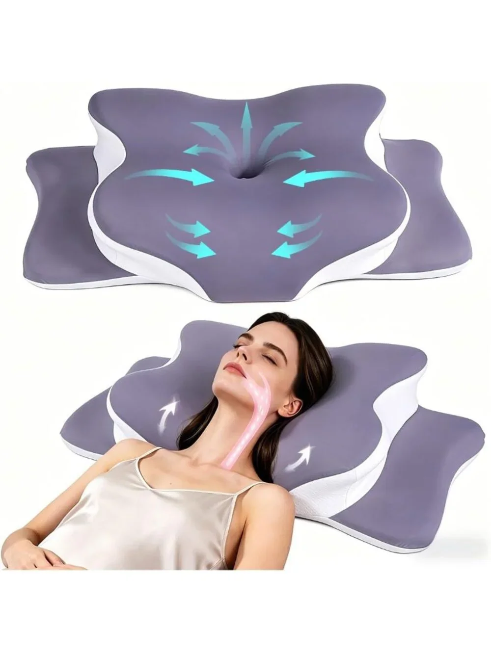 〽️Cooling Memory Foam Cervical Pillow Compact Orthopedic Neck Pain Relief